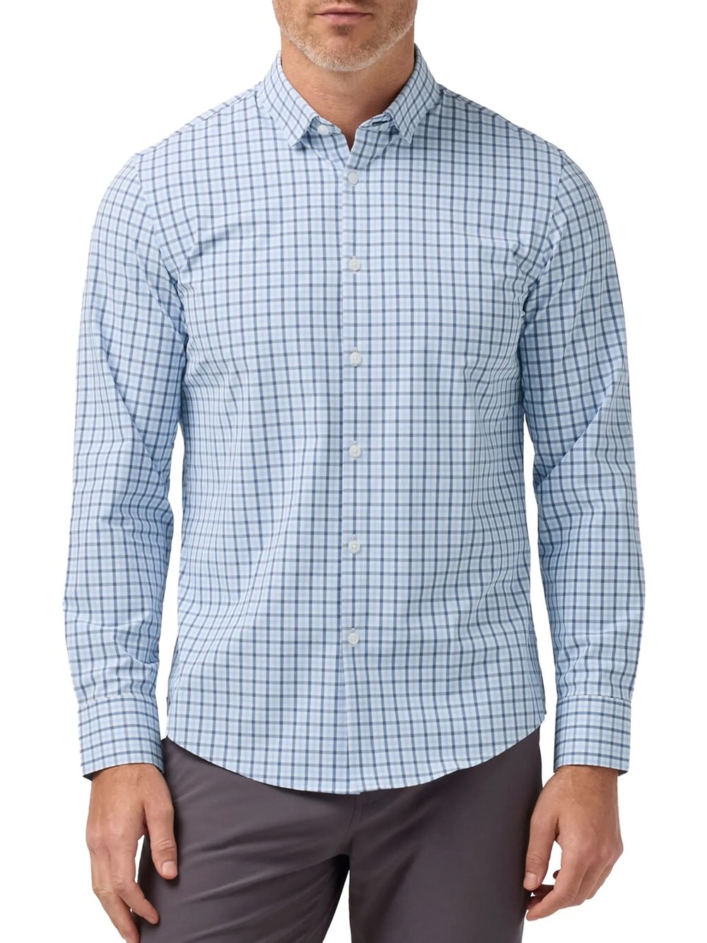 Mizzen+Main Leeward No Tuck Dress Shirt NWT Size L Cloud Blue Hudson Plaid